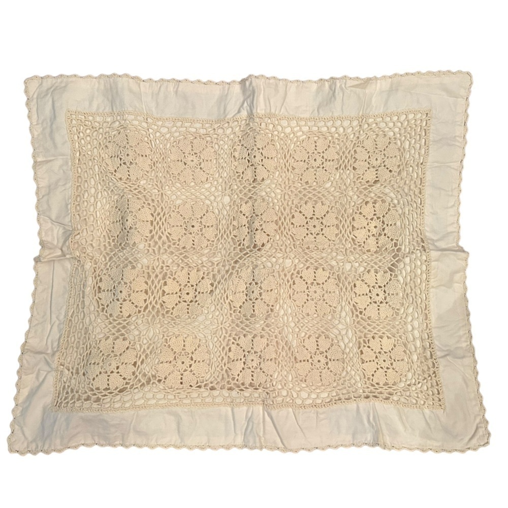 Crochet Pillow Sham Cover 25x30 Cream Envelope Closure Vintage Cottagecore